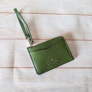 Kate Spade Leila Pebbled Leather Small Wristlet Card Holder Kelp Forest Green